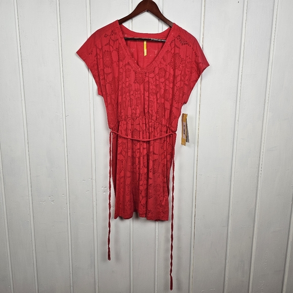 Lole Pomegranate Rumba 2 Braided Belt Sheer Floral Mini Dress Medium - Picture 6 of 8